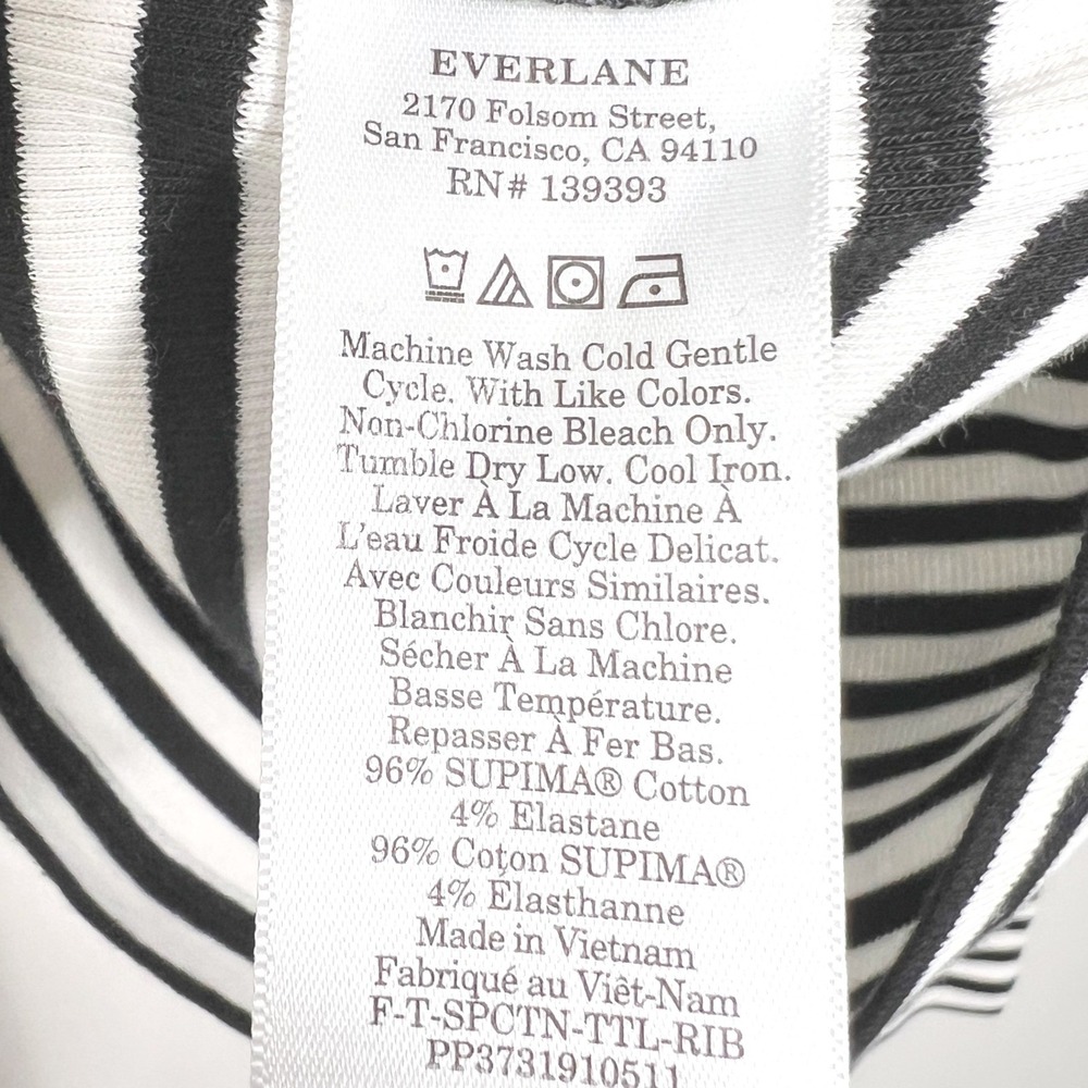 Everlane Womens Luxe Rib Turtleneck Bone Black Striped Supima Cotton Top Medium - Picture 8 of 8